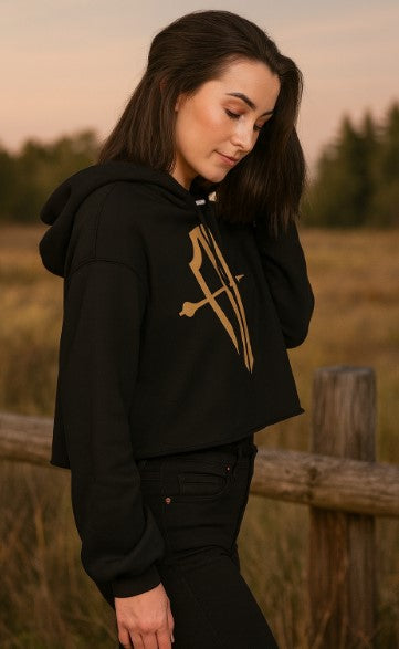 Classic Avid Hunter Elk Print Crop Hoodie